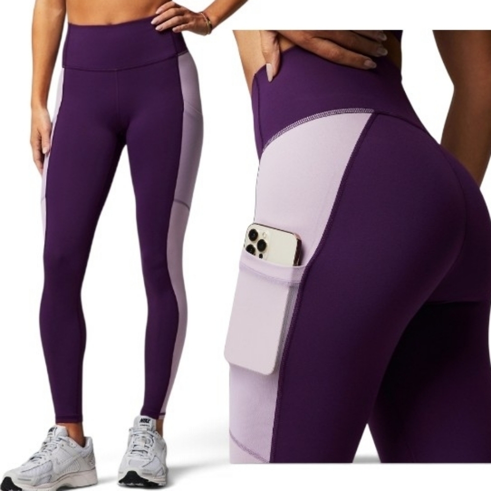 Fabletics On-The-Go Powerhold Leggings in Luxe Plum/Dusted Lilac Size S